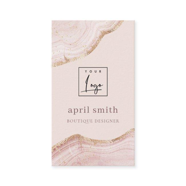 Pastel Blush Rose Gold Agate Marble Texture Logo