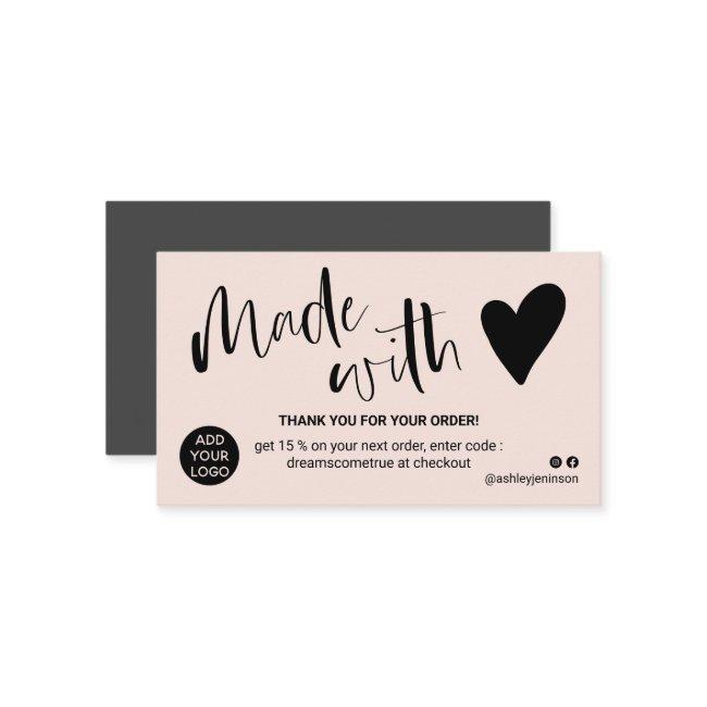 Pastel blush thank you made with love