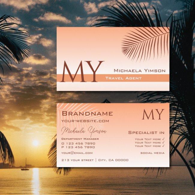 Pastel Coral Gradient and Palm Leaf with Monogram