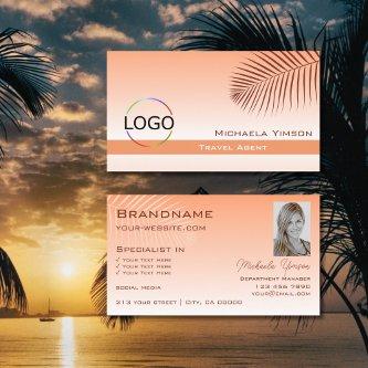 Pastel Coral Gradient Palm Leaf Logo and Photo
