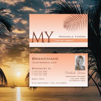 Pastel Coral Gradient Palm Leaf Monogram and Photo