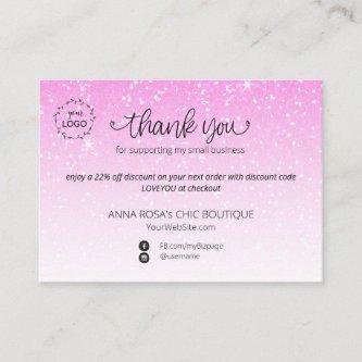 *~* Pastel Glitter Thank You Logo Branding QR Enclosure Card