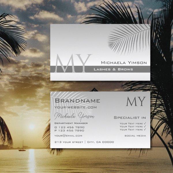 Pastel Gray Gradient and Palm Leaf with Monogram