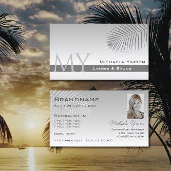 Pastel Gray Gradient Palm Leaf Monogram and Photo