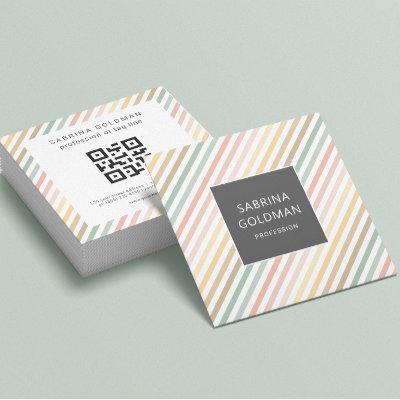 Pastel Green Pink Coral Yellow Stripes QR CODE  Square