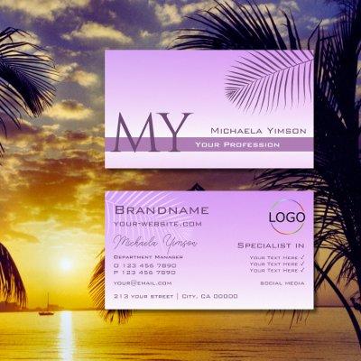 Pastel Lilac Gradient Palm Leaf Monogram and Logo