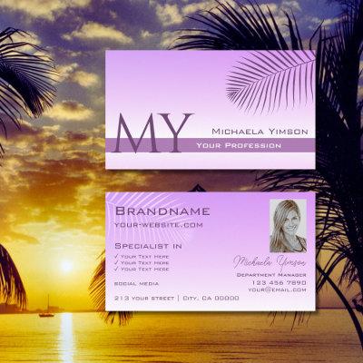 Pastel Lilac Gradient Palm Leaf Monogram and Photo