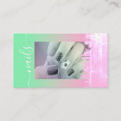 Pastel Mint Green Pink Blush Nails Photo Template