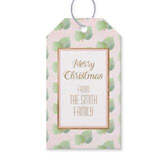 Pastel Pink and Gold Sparkle Glitter Green Gift Tags
