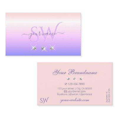 Pastel Pink Blue Ombre Sparkling Diamonds Initials