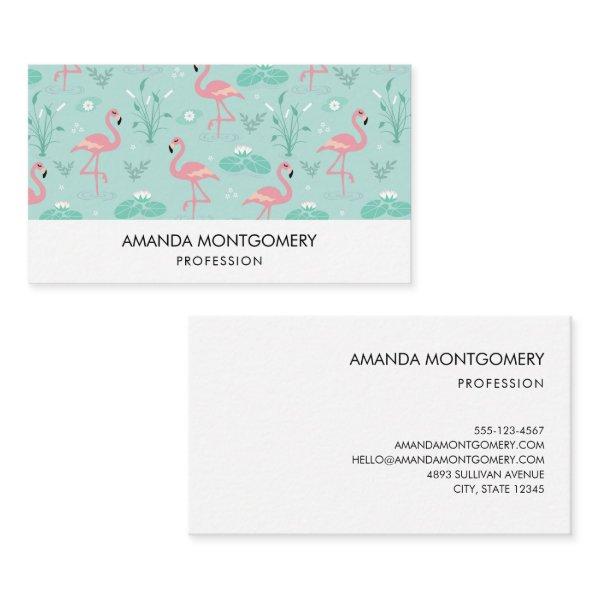 Pastel Pink Flamingos Green Pattern