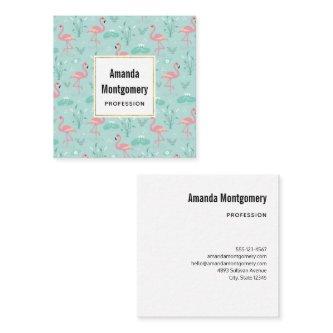 Pastel Pink Flamingos Green Pattern Square