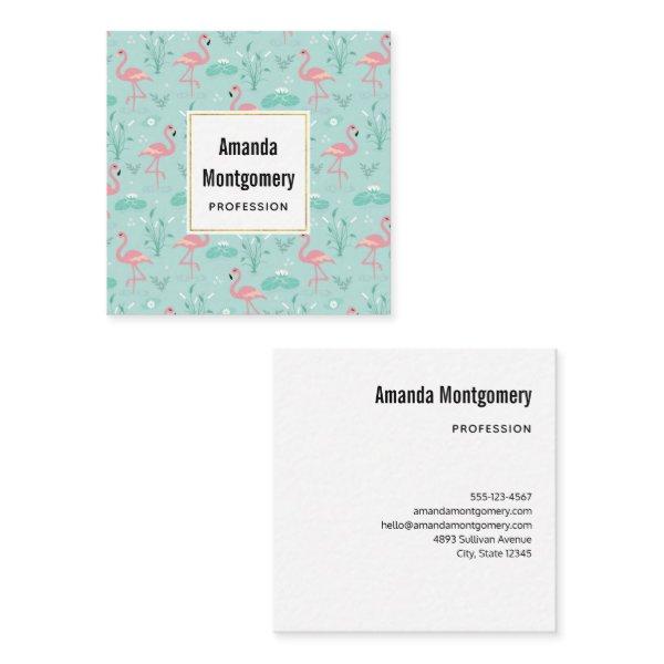 Pastel Pink Flamingos Green Pattern Square