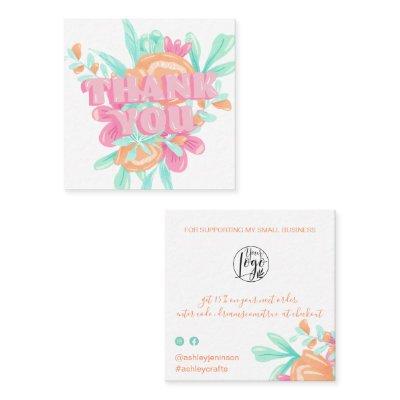 Pastel pink floral retro script order thank you  square