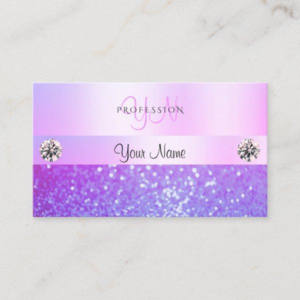 Pastel Pink Purple Glitter Jewels Monogram Glamour