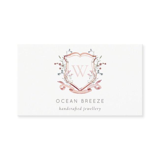 Pastel Pink Wildflower Watercolor Crest Monogram