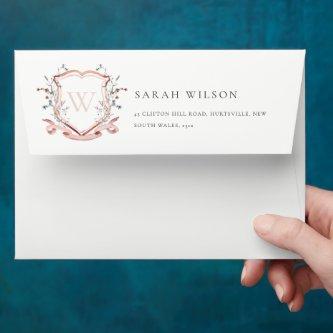 Pastel Pink Wildflower Watercolor Crest Monogram Envelope