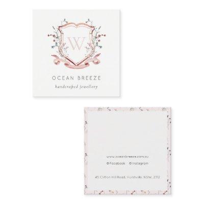 Pastel Pink Wildflower Watercolor Crest Monogram Square