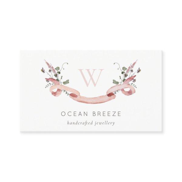 Pastel Pink Wildflower Watercolor Ribbon Monogram