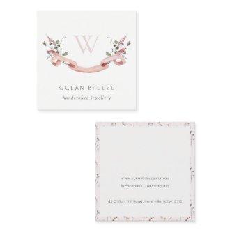 Pastel Pink Wildflower Watercolor Ribbon Monogram Square