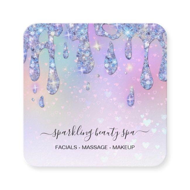 *~* PASTEL Rainbow Drip Dripping GLITTER AP7 Square