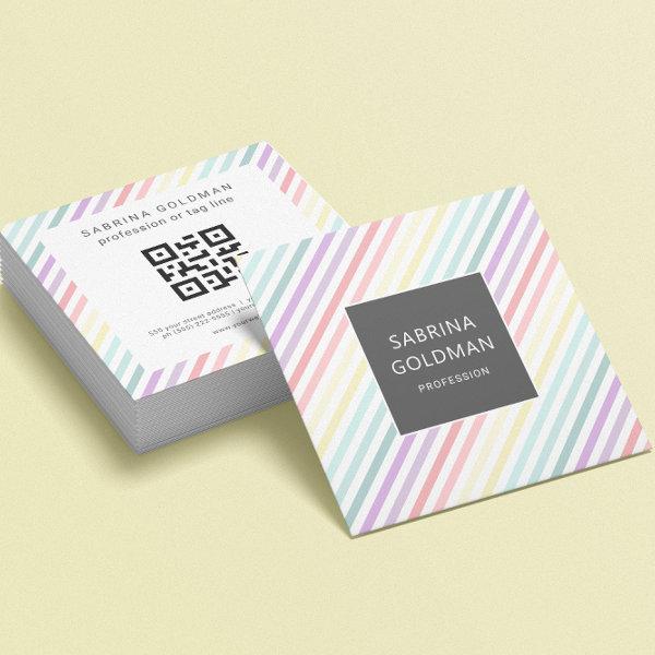 Pastel Rainbow Unicorn Green Stripes QR CODE   Square