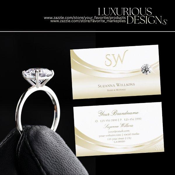 Pastel Silk Gold White with Monogram and Diamond