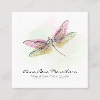 *~* Pastel Watercolor Mint Pink Dragonfly  Square