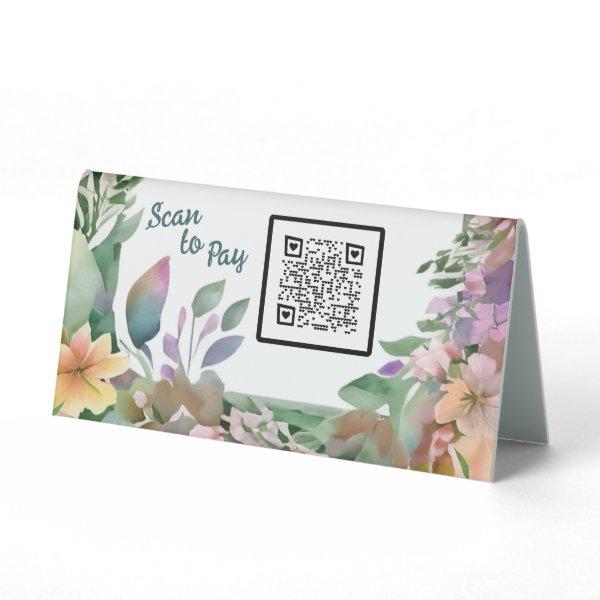 Pastel Wildflower Business QR code Scan to Pay  Table Tent Sign