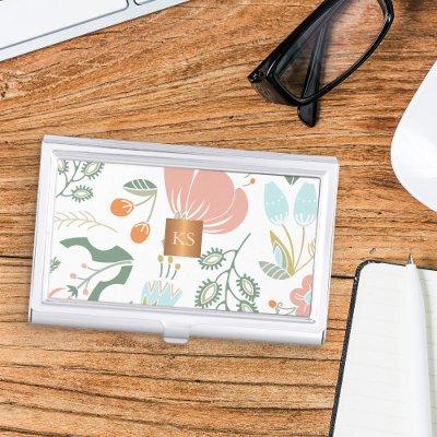 Pastel wildflowers with metallic copper monogram  case
