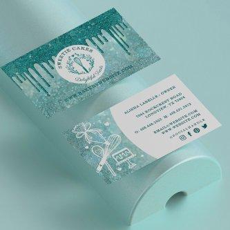 Pastry Bakery Whisk Glitter Teal Gold Sparkle Drip