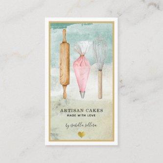 Pastry Chef Baker Pink Gold Watercolor Utensils