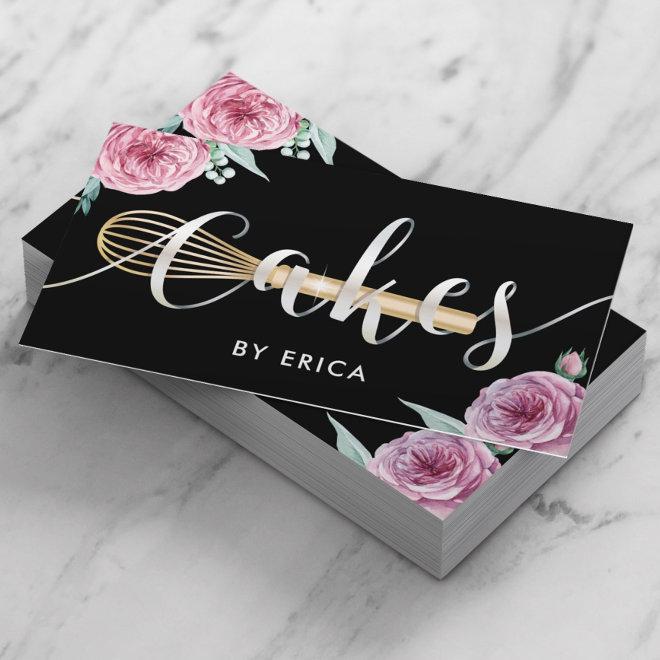 Pastry Chef Cake Bakery Modern Floral Typography