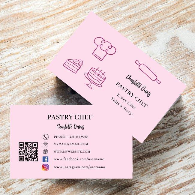 Pastry chef kitchen utensils slogan QR code pink