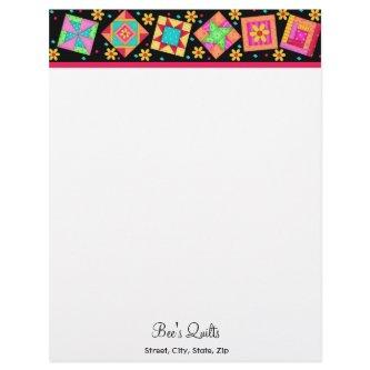 Patchwork Quilt Blocks Black Custom Stationery