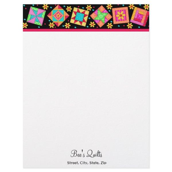 Patchwork Quilt Blocks Black Custom Stationery