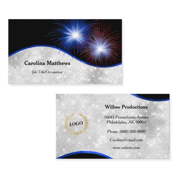 Patriotic Red White Blue Fireworks Logo
