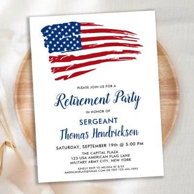 Patriotic Retirement Party USA American Flag Announcement Postcard