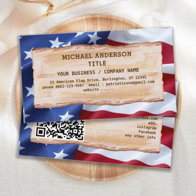 Patriotic Rustic Wood USA American Flag QR Code