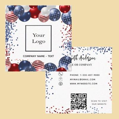 Patriotic USA red white blue logo QR code Square