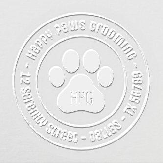 Paw Print Grooming Business Initials Address 2 Embosser