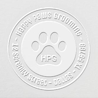 Paw Print Grooming Business Initials Address Embosser
