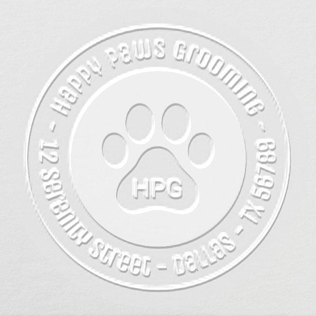 Paw Print Grooming Business Initials Address Embosser