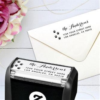 Paw Print Modern Script Family Name Return Address Self-inking Stamp