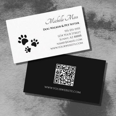 Paw Prints QR code Black White Pet Sitter