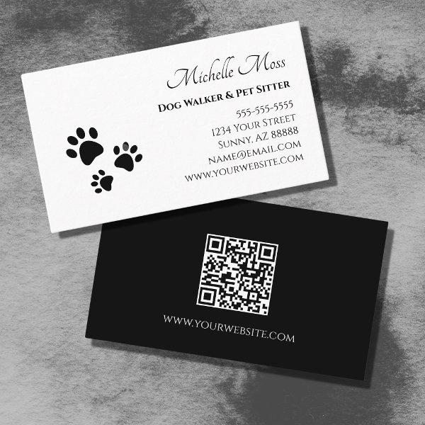 Paw Prints QR code Black White Pet Sitter