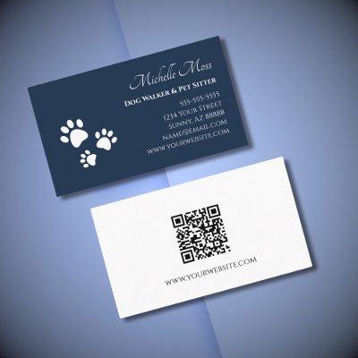 Paw Prints QR code Navy Blue Pet Sitter