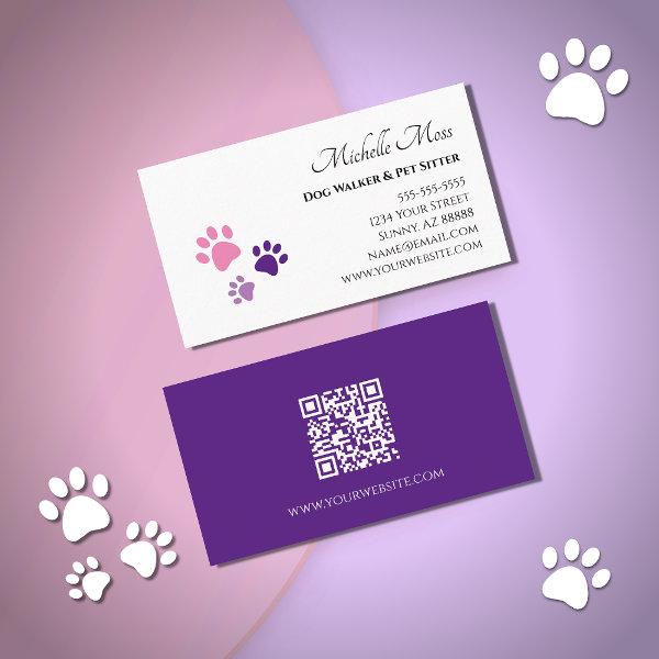 Paw Prints QR code Pet Sitter Purple Pink