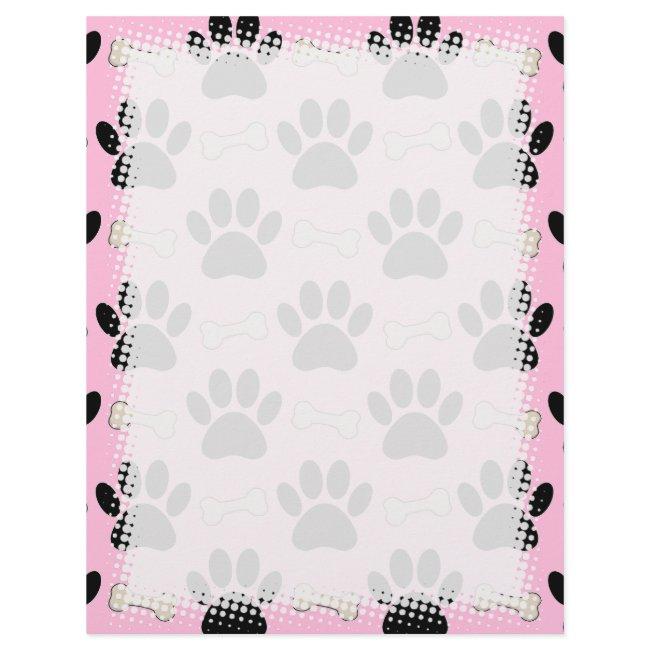 Paws And Bones Pattern Pink Letterhead