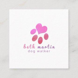 Pawsitively Cute Pink Watercolor Animal PETS Paw Square